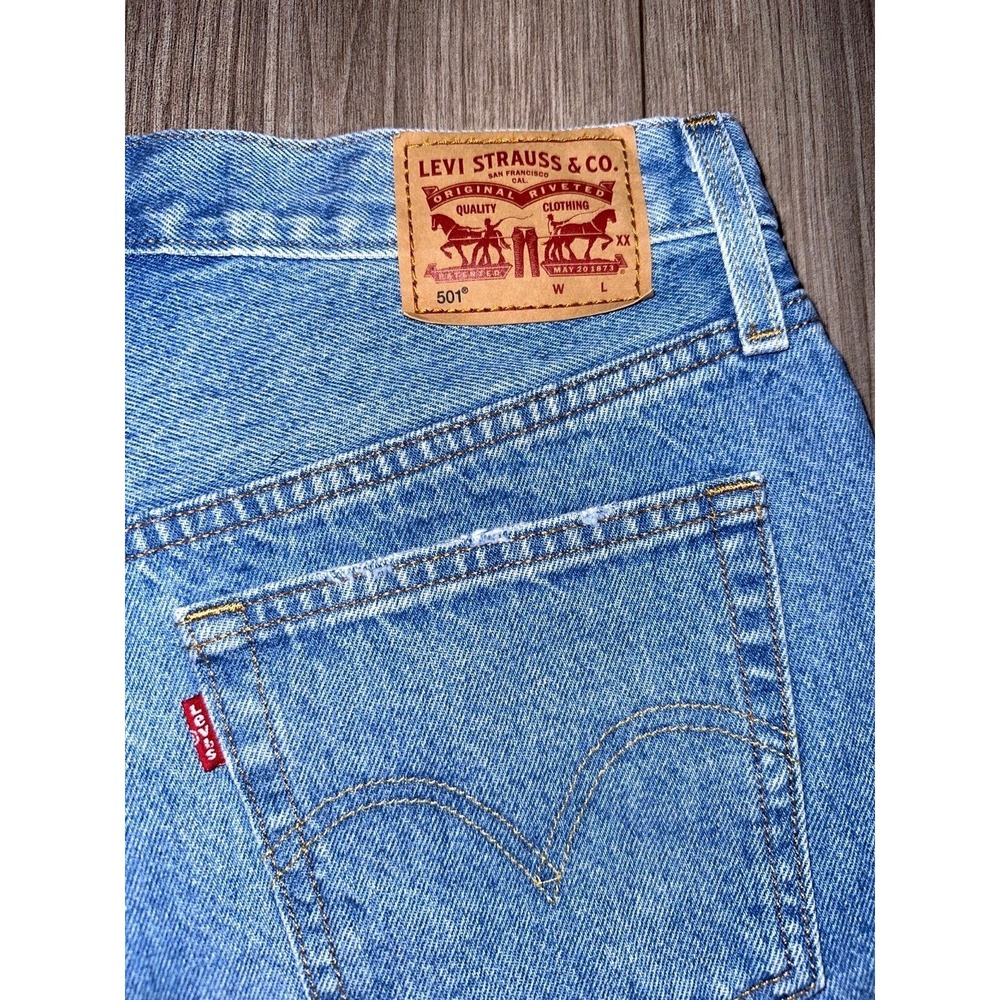 High-Rise Frayed Hem Denim Shorts - Light Blue - Picture 6 of 7